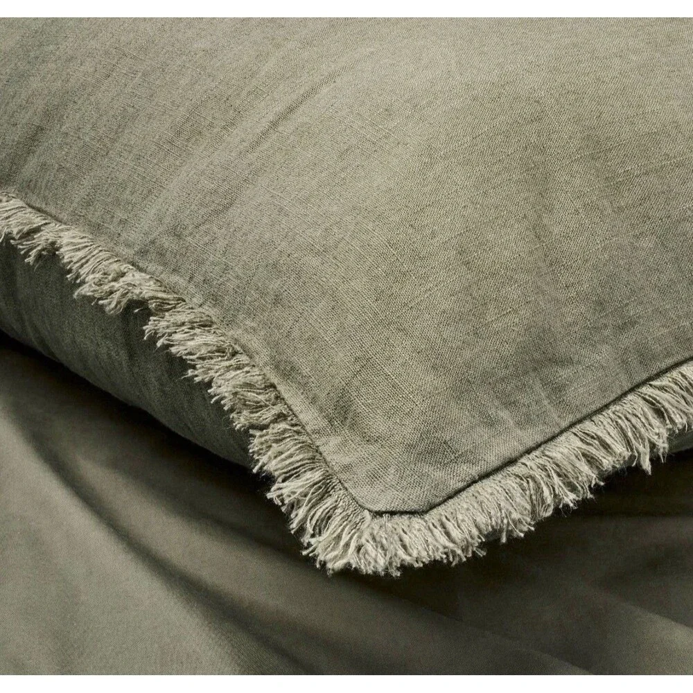 SET OF TWO Casaluna Euro Heavyweight Linen Blend Throw Pillows Olive Green NEW
